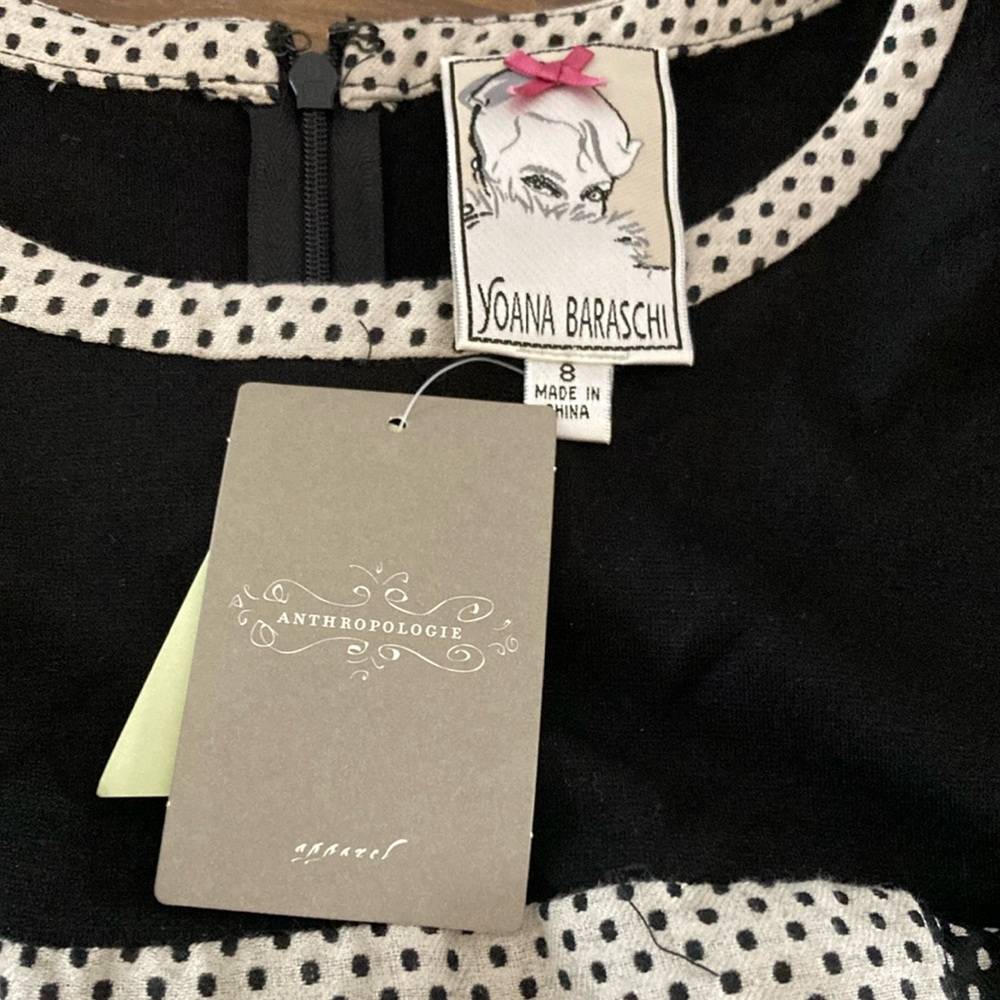 Yoana Baraschi Anthropologie Polka Dot Sheath Dress Size 8 NWT New Black Fitted - Picture 5 of 8